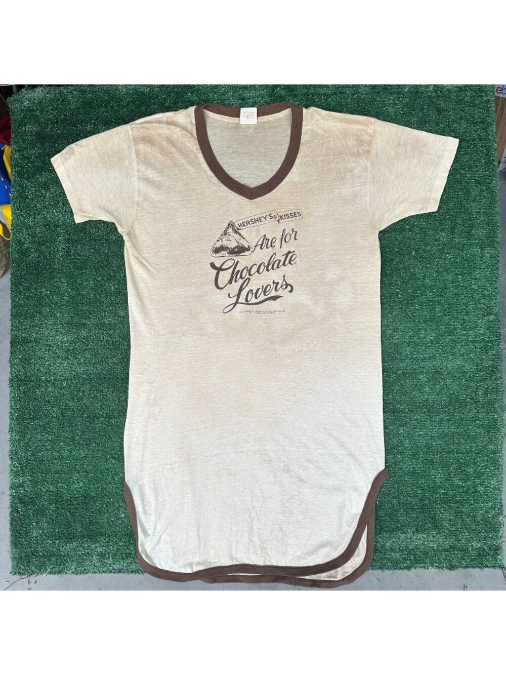 Vintage 80s Hershey's Kiss Ringer T-Shirt Tan Brown M Paper Thin Single Stitch